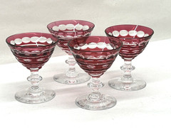 Set of 4 Val St Lambert Blarney Ruby Cut to Clear Cocktail Martini Glasses 3.5″