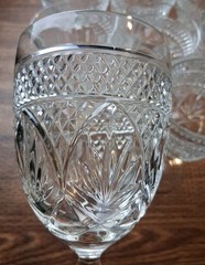 8 Luminarc Antique Clear Wine Glasses Set Floral Cut Etched Stemware Cristal Lot