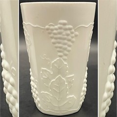 Indiana Glass Harvest Grape Milk Glass 3pc Juice Glasses c1970s USA 4.5″t 8oz