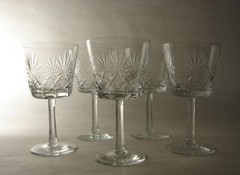 5 Cut Crystal Stemmed Wine Glasses Stars Fans att to Edinburgh Mid 20th Century