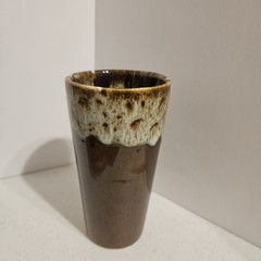 Set of 8 Vintage USA Brown Drip Glaze Pottery 12 oz Tumbler 5.5” Tall