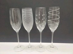 Set Of 4 Mikasa Cheers Champagne Glasses Polka Dots Vert. Lines Spiral Hori….
