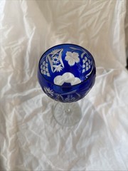 BOHEMIAN WINE GLASS MARSALA STYLE CASED COBALT BLUE CUT TO CLEAR CRYSTAL BOHEMIA