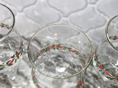 Vintage Libbey Holly Berry & Ribbon Wine Goblet Christmas Collection- set of 3