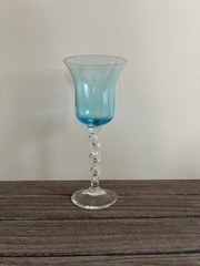 Vintage Blefeld & Co. Art Glass Goblet Harlequin Aqua Turquoise Blue 60s-70s 7″
