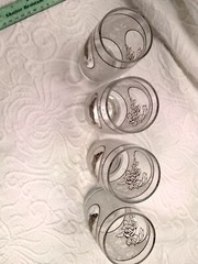 Vintage unique set of four Butterfly/ Floral frosted /asian inscribed/