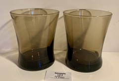 2 Anchor Hocking Linden Smokey Brown Tawny Glass Flared Tumblers Lowball Vintage