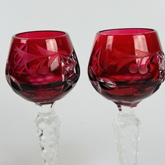 Lausitzer Glas Ruby Cut to Clear Cordial Glasses Set 4 German Crystal 5.25” Tall