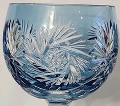 Vtg Rare Cut To Clear Turquoise Wine Glass Hobstar Pattern Kusak Glass Works EC