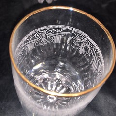 Vintage Gold Trim White Design Highball Drink Tumblers Weighted Bottom Set Of 6