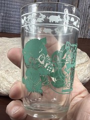 Vintage Swanky Swig Kraft Jelly Jar Juice Glass Tumbler Green Cat Kitten Bunny