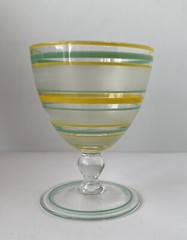 Small Vintage Deco Striped Footed Juice Glass Green and Yellow 3.25”