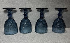 Wine Glasses Water Goblets Set Of 4 Blue Glass L.G. Wright/Mosser 7” H