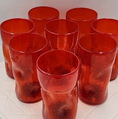Blenko Crackle Dimpled Tangerine 5 1/2″ T Tumblers Glasses Lot Of 8