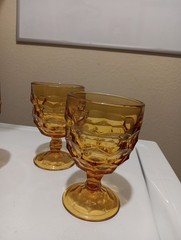 3 VTG Amber Honeycomb Georgian Goblets Glasses 5.5