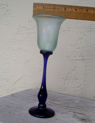 Rick Strini Signed Studio Art Glass Long Stem Wine Glass Blue Green luster 9″