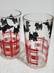5 Vintage Federal Scotty Dog Scottish Terrier Tumblers Bar Ware Black & Red