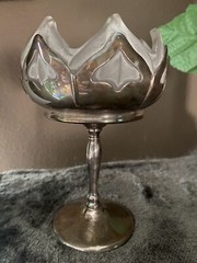 Vtg Westmoreland Frosted Glass Chrome Art Deco MCM Lotus Compote Krome-Kraft