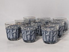 Set of 9: Jeannette Glass MCM 60s Grecian Feast Party Hellenic Blue Cup Tumblers