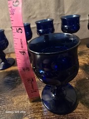 8 Vintage Indiana Glass Company King’s Crown Cobalt Blue Goblet Glasses. #41#