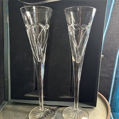 Waterford Crystal Love Romance Champagne Flutes Glasses w Box Wishes Collection