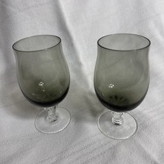 PAIR (2) Sasaki Glass Hawthorne Smoke Gray Whiskey GlassesTwisted Stem 4 7/8″