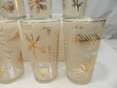 8 Vintage Libbey Gold Leaf Drinking Glass Tumblers Gold Rim Frosted (Q80JK)