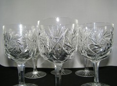 Antique American Cut Crystal Wine Glasses Matched Stemware Set of Six 6