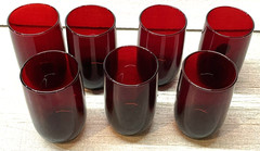 7 SEVEN Tumblers Roly Poly Royal Ruby Red Glass 4 1/4″ 9 Ounce Anchor Hocking