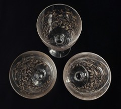 Vintage Mid Century Gold Etched Floral Wine Goblets – Set of Three