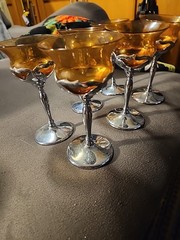 Art Deco FARBERWARE Set 6 Cambridge Chrome Wine Cordial Cocktail Glasses MCM