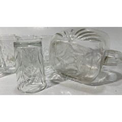 Vintage Clear Glass Lemonade Set Starburst Pitcher 8 Tumblers, MCM