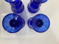 (4) Anchor Hocking Vintage Cobalt Blue Octagon Parfait Fountain Footed Glasses