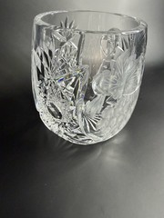 Vintage Heavy Cut Crystal Tankard Mug 855g Clear Glass Floral Star Pattern