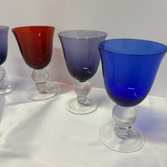 Vintage Clear Ball Stem Hand Blown Glass/Goblet – various colors set of 5