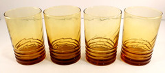 LIBBEY Amber Swirl w/ Rings Glasses * Set of 4 * EXC. 4 1/4″ Vintage MCM Star