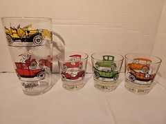 Set Of 4 Hazel Atlas Classic Cars Drinking Glasses Vintage 1950’s Tumbler Read