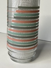 MCM Vintage Tumbler Glasses Set Teal Turquoise Grey Pink Striped Pattern