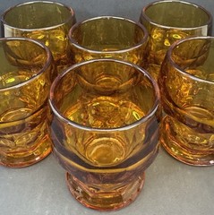 Vintage Set of Six Anchor Hocking Georgian Amber Tumblers Honeycomb Panels