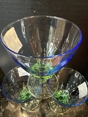 Bormioli Rocco Bahia Footed Dessert Champagne Sherbet Glasses 3 Green Blue NWT