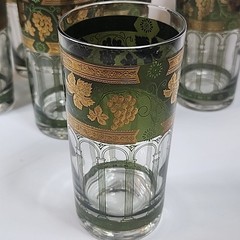 Vtg Cera Golden Grapes Green Highball Glasses Set of 6 Mid-Century 5″
