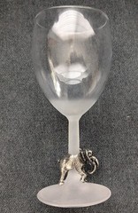 Wine Glass With Pewter Elephant Figurine Hand Blown Glass with Frost stem France