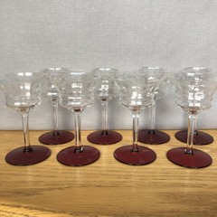 VTG Hand Blown Clear Optic Cut Crystal Cordial Glass Ruby Red Footed Floral Etch