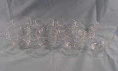 Lot of 8 Vintage Federal Glass Etched Cut Crystal Handled Punch Cups