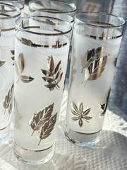 Classic Vintage Libbey Silver Foliage Frosted 13 oz Collins Glasses ~ Set of 6
