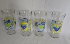 Set Of 4 Vintage Anchor Hocking Hearts Jelly Jar Style Glasses Tumblers 6″