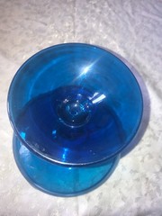 MCM Vintage EMPOLI Peacock BLUE Handblown GLASS Pedestal COMPOTE Bowl CANDY DISH