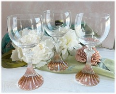 RARE Set of 3 Mikasa Crystal THE RITZ 6.5″ Wine Stems Glasses PINK Flashed Foot