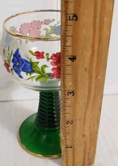 Luminarc France Floral Wine Glasses Goblets Green Beehive Stem Goldtone Trim (4)