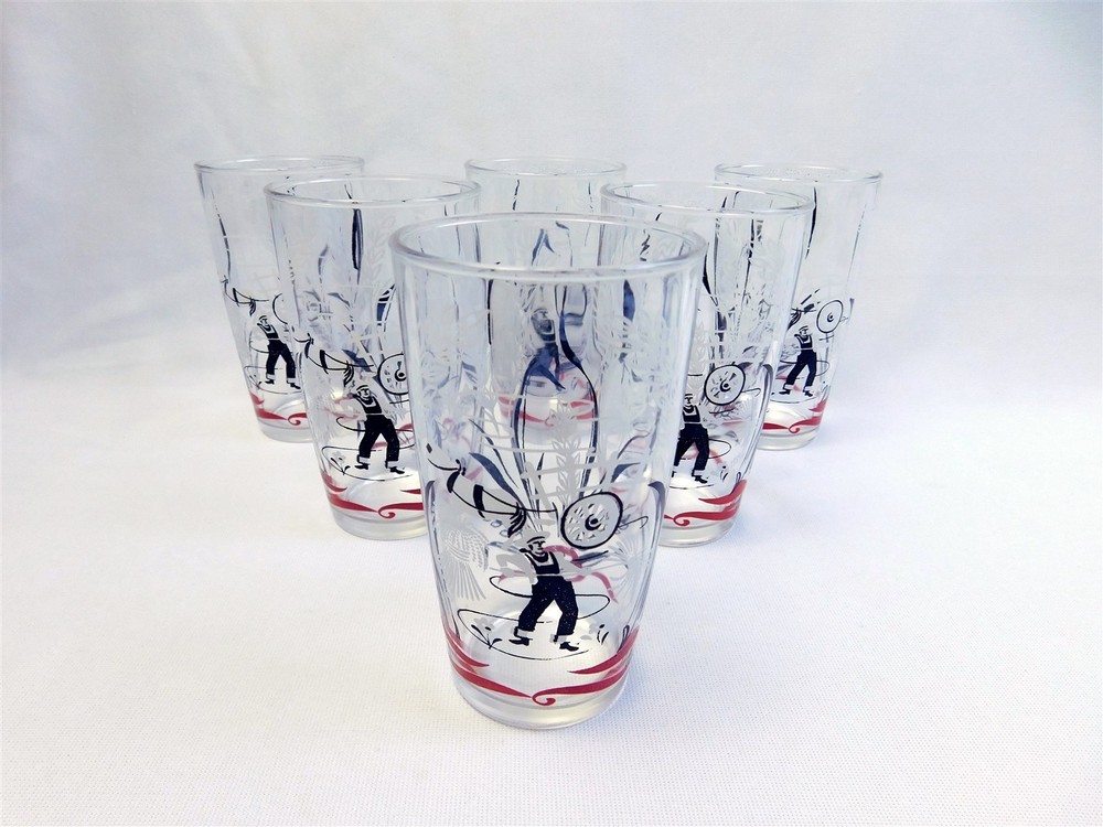 6 Vtg Hazel Atlas Swanky Swigs Farm Scene Wheat Harvest Drinking Glass Tumblers